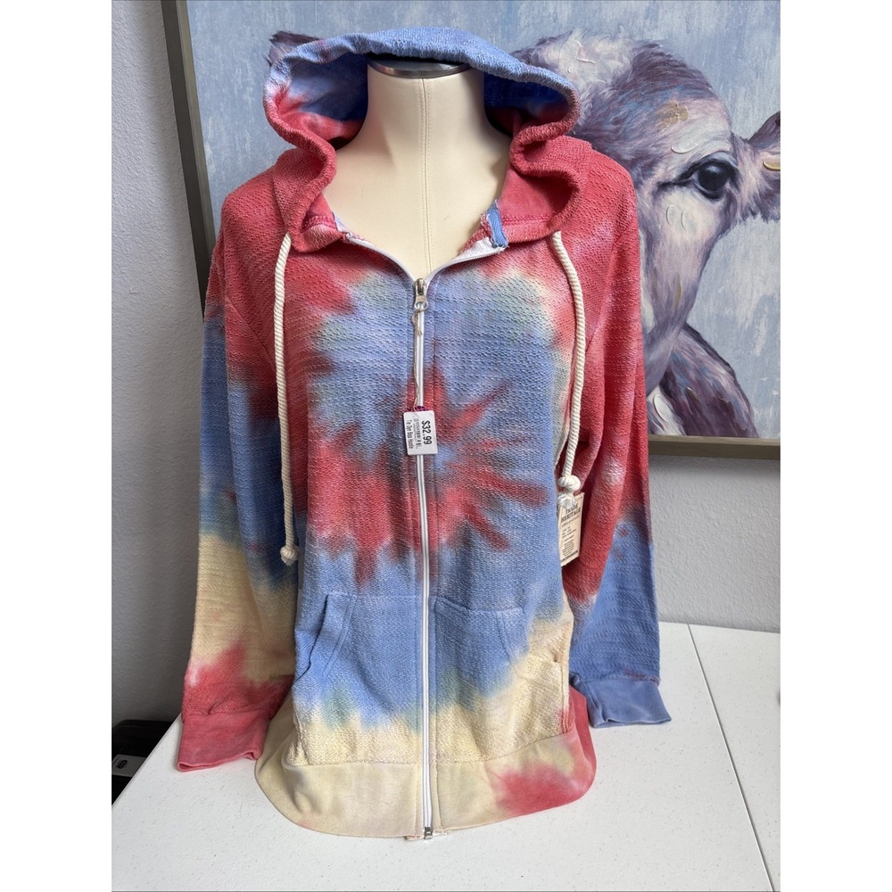 Trade Heritage Women's NWT Large Full Zip Rainbow Spiral Tie‎ Dye Hooded Jacket